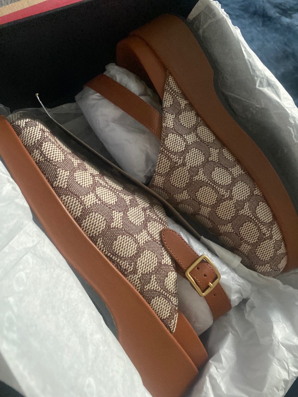 coach jacquard mule slide ins